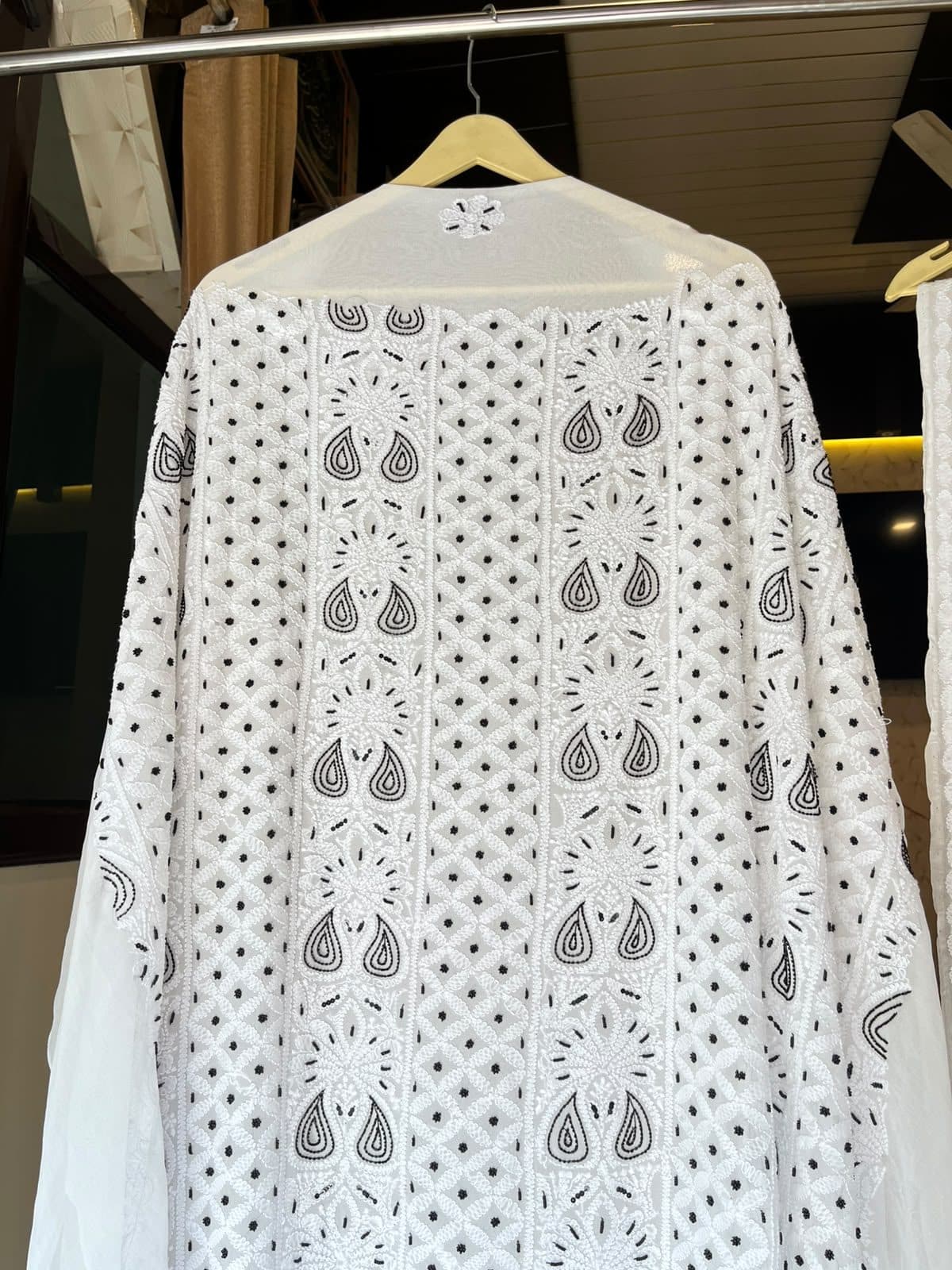Qalam, kaftan in ivory with ink paisley