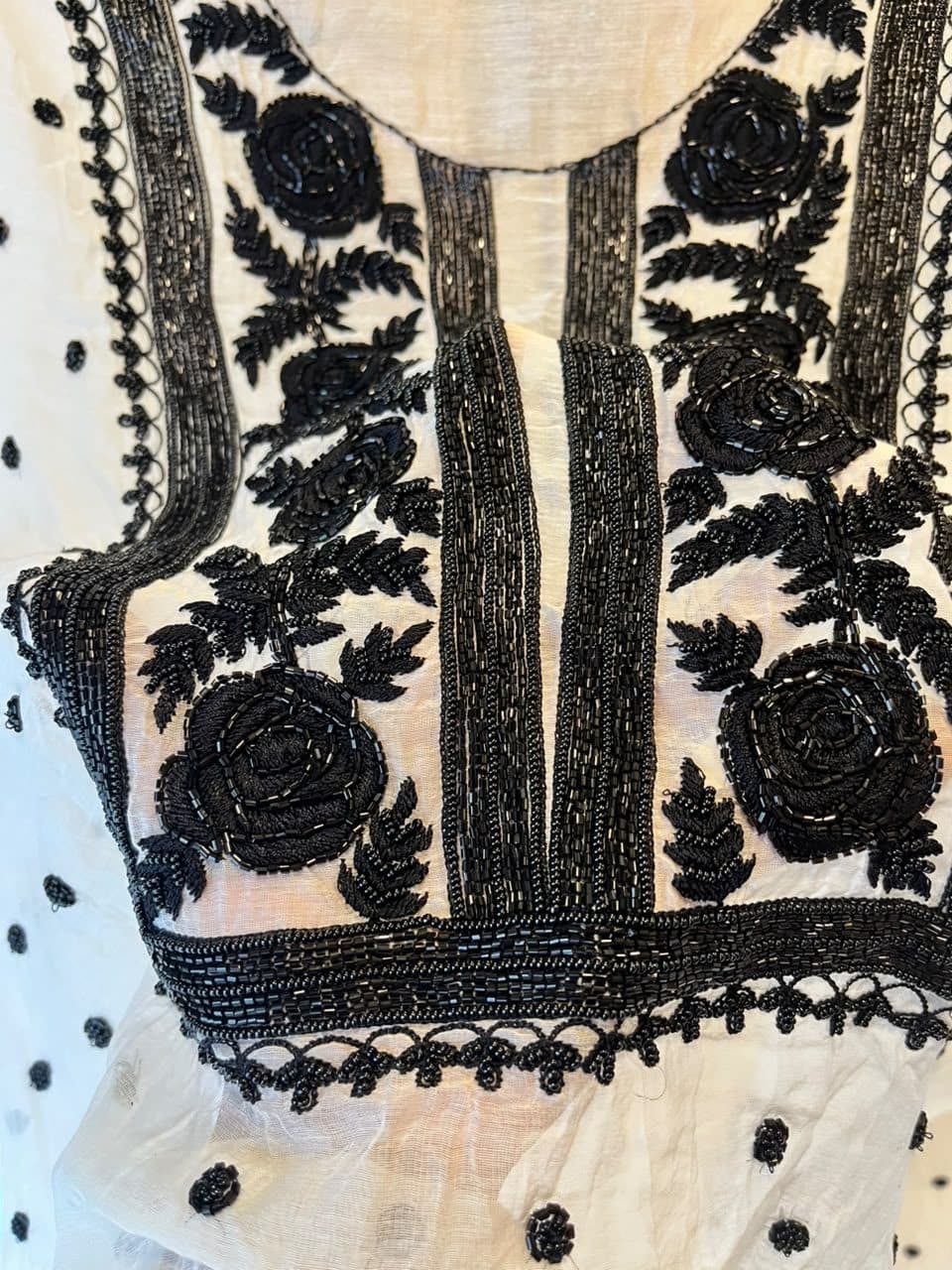 Siyahi, straight kurta in ivory with black beadwork